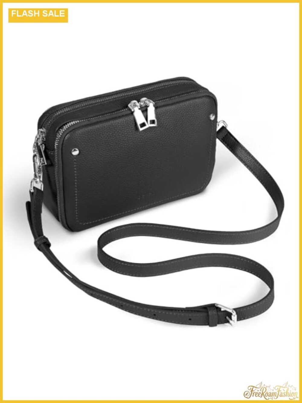 Genuine Pebbled Leather RFID Crossbody Bag with Built-in Wallet Adjustable Strap